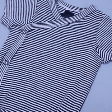 WHITE WITH BLACK STRIPES HALF BODY HALF SLEEVES ROMPER